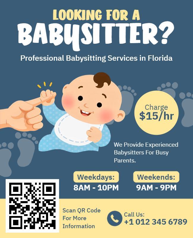 Playful Blue Babysitter Service Promotion Flyer Template