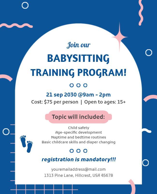 Playful Blue Babysitting Training Program Poster Template