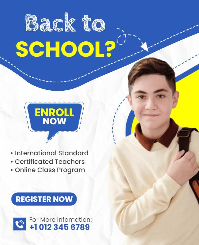 Playful Blue Back to School Enrollment Poster Template