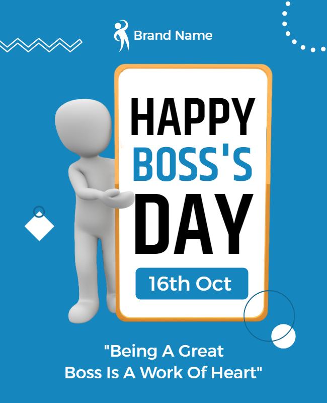 Playful Blue Boss's Day Celebration Poster Template