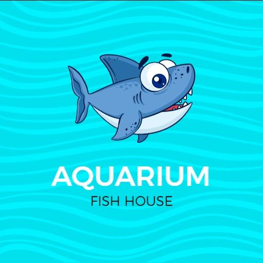 Playful Blue Cartoon Shark Logo Representing Aquarium Fish House Logo Template