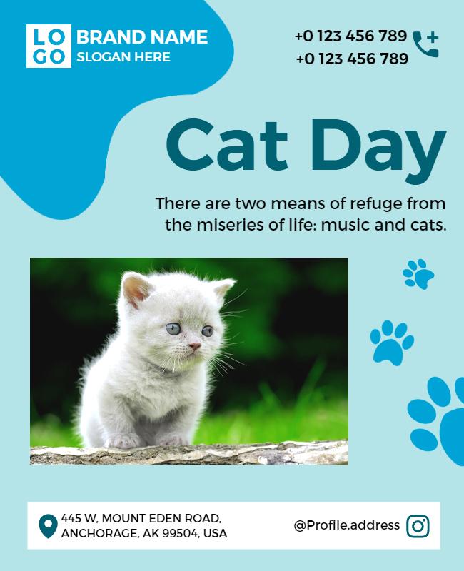 Playful Blue Cat Day Celebration Poster Template