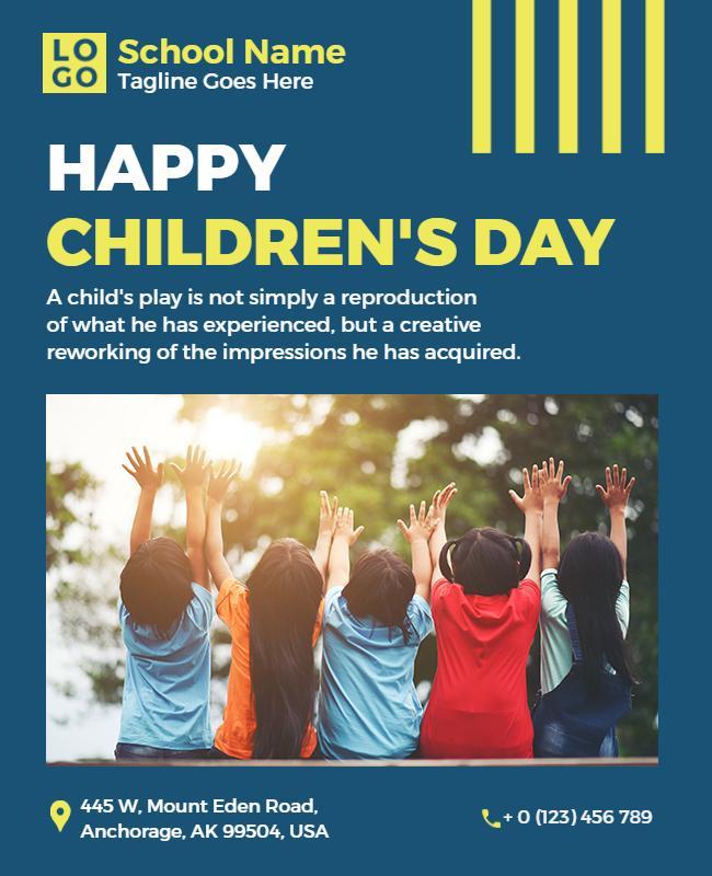 Playful Blue Children's Day Celebration Poster Template