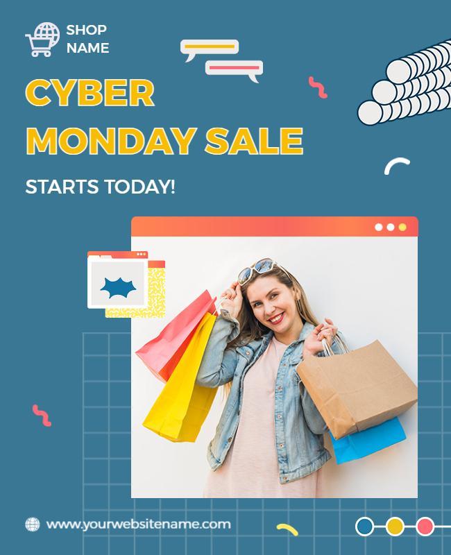 Playful Blue Cyber Monday Sale Announcement Flyer Template