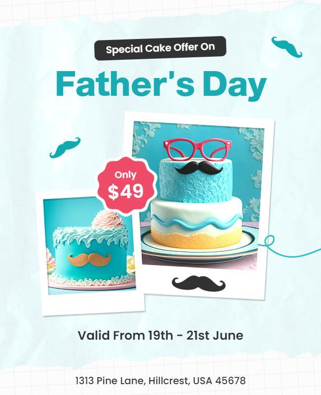 Playful Blue Father's Day Cake Offer Poster Template
