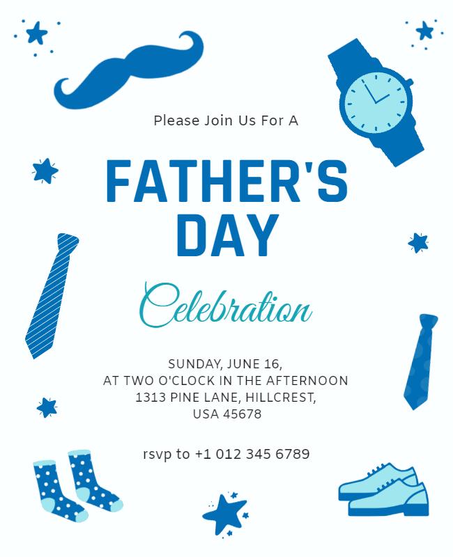 Playful Blue Father's Day Celebration Invitation Poster Template