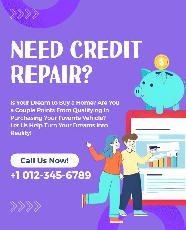 Playful Blue Financial Credit Repair Assistance Poster Template