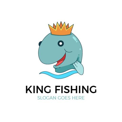 Playful Blue Fish with Crown Symbolizing Fishing Fun Logo Template
