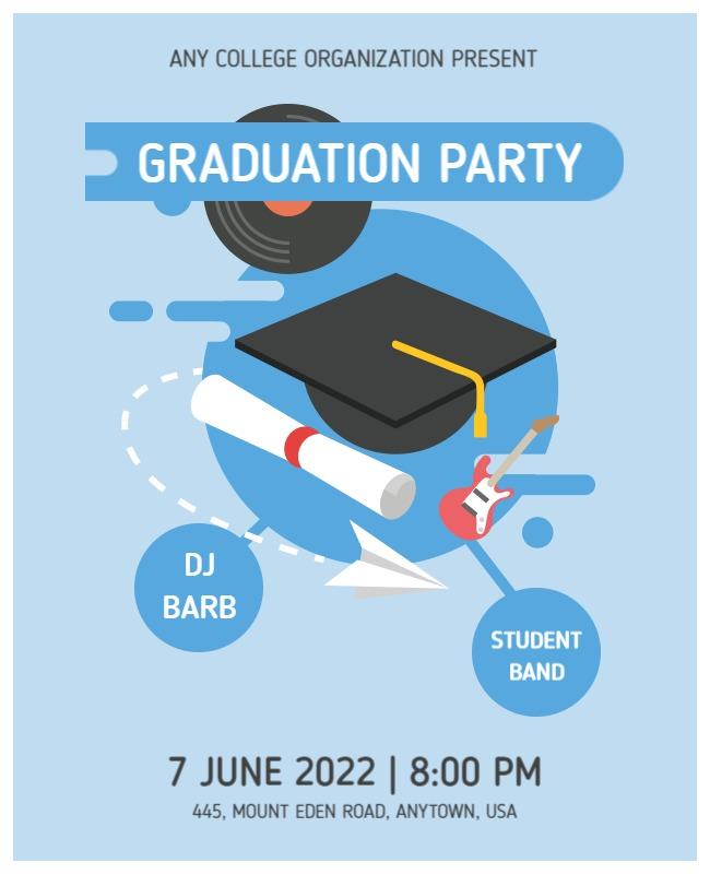 Playful Blue Graduation Party Celebration Poster Template