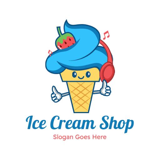 Playful Blue Ice Cream Cone with Smiling Face Logo Template
