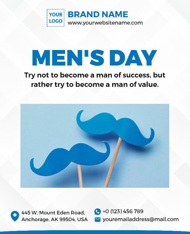 Playful Blue Mustache Men's Day Celebration Poster Template
