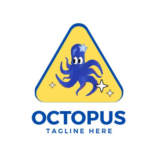 Playful Blue Octopus Under a Bright Yellow Triangle Logo Template