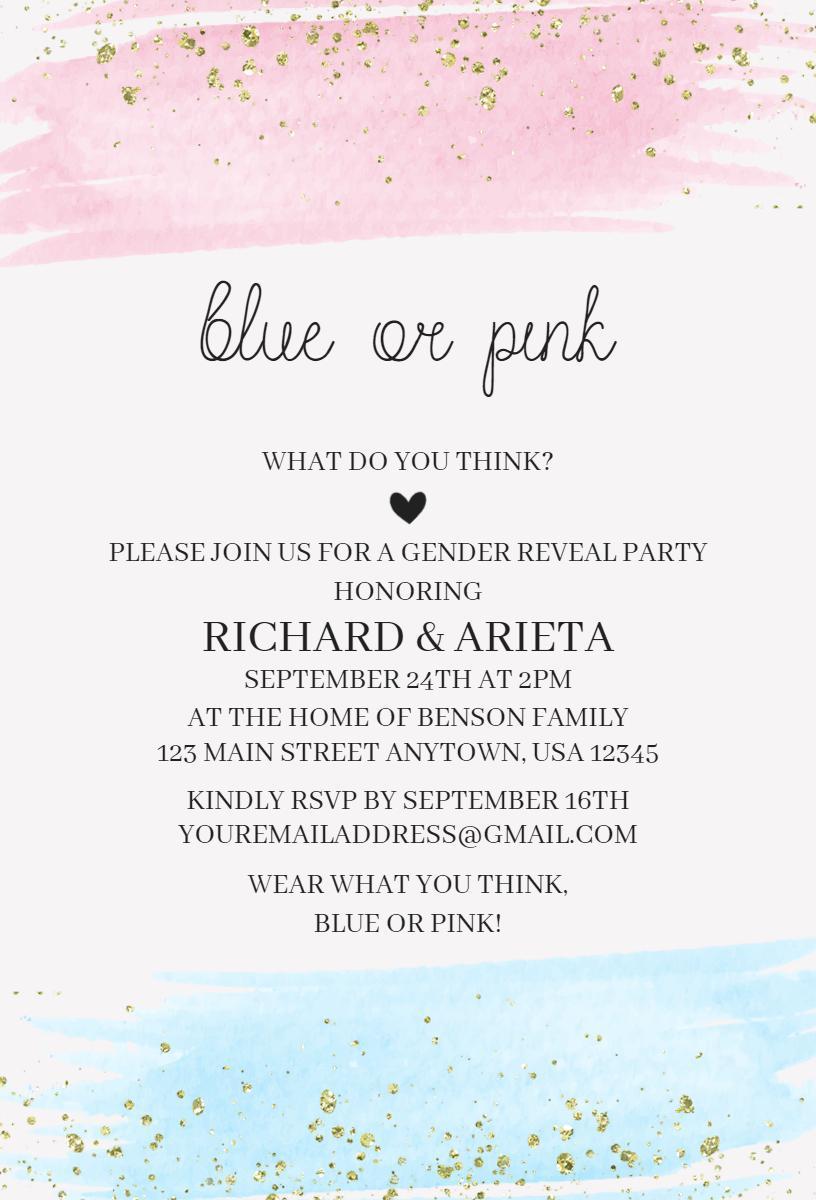 Playful Blue or Pink Gender Reveal Celebration Invitation Template