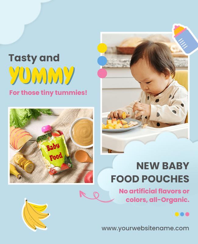 Playful Blue Organic Baby Food Pouches Poster Template