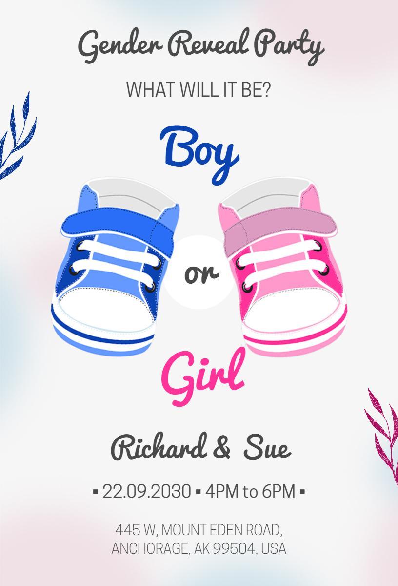 Playful Blue Pink Baby Shoes Gender Reveal Invitation Template