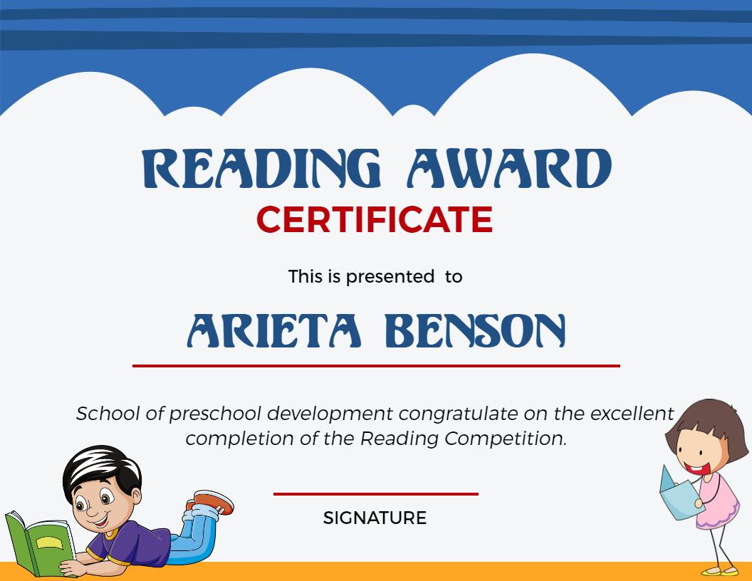 Playful Blue Reading Award Certificate Template