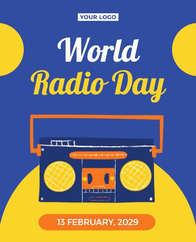 Playful Blue Retro World Radio Day Poster Template