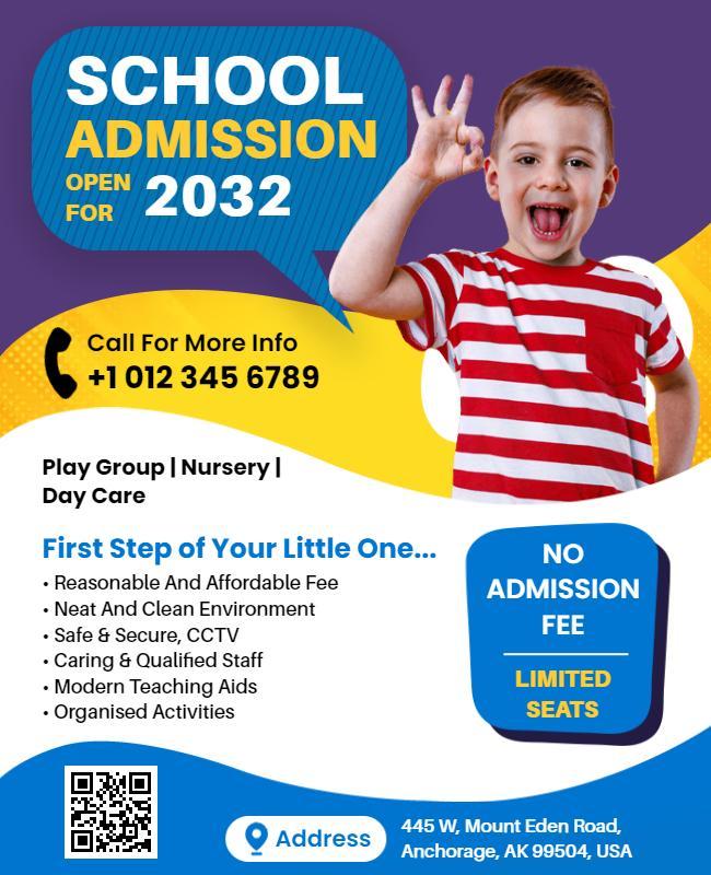 Playful Blue School Admission for 2032 With Child Poster Template