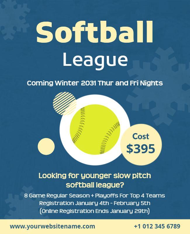 Playful Blue Softball League Registration Poster Template
