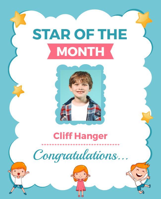 Playful Blue Star of the Month Award Recognition Poster Template