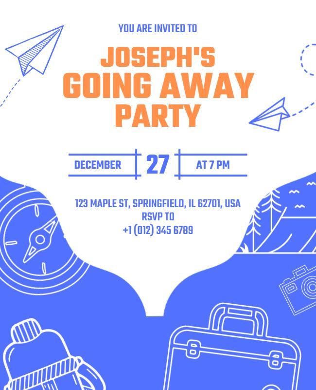 Playful Blue Travel-Themed Going Away Party Poster Template
