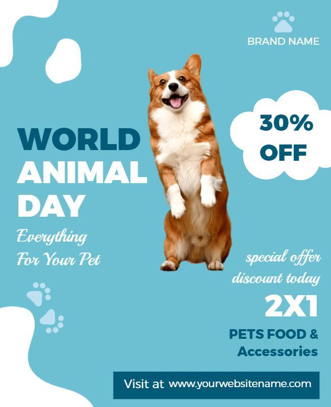 Playful Blue World Animal Day Pets Discount Poster Template