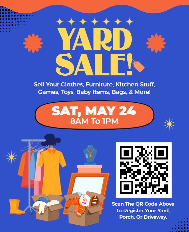 Playful Blue Yard Sale Event Announcement Flyer Template
