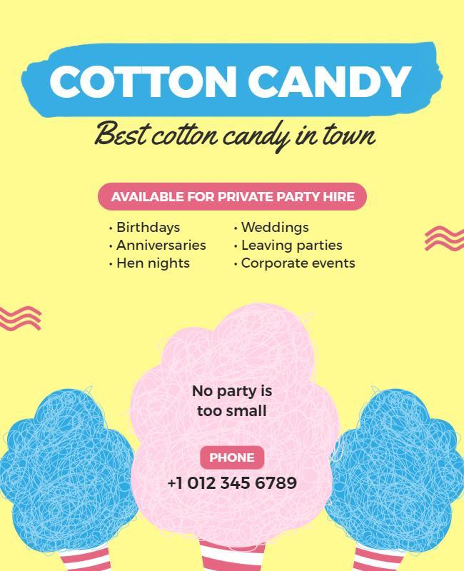 Playful Bright Cotton Candy Party Hire Poster Template