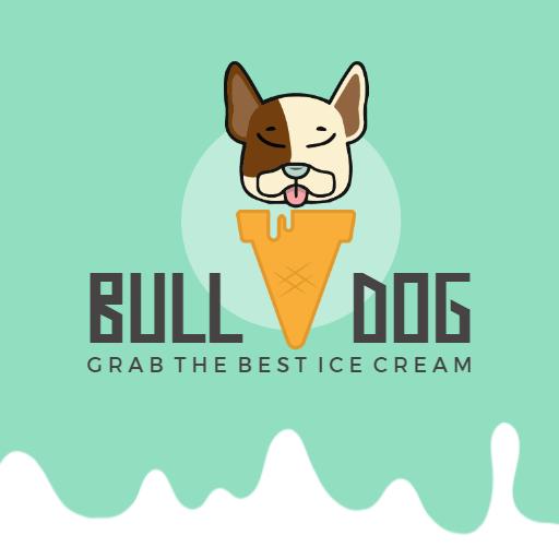 Playful Bulldog Enjoying Ice Cream in Refreshing Design Logo Template