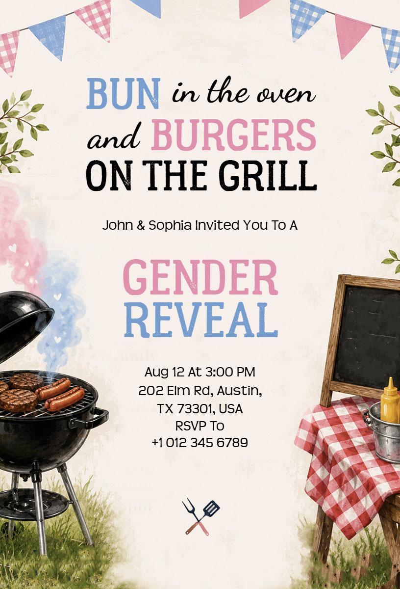 Playful Bun in the Oven Burger Gender Reveal Invitation Template