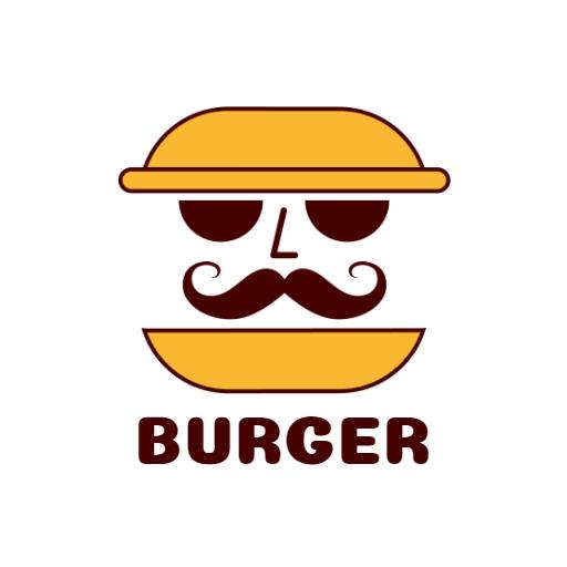 Playful Burger Character with Classic Mustache Logo Template