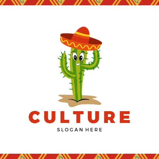 Playful Cactus Wearing a Sombrero Celebrating Culture Logo Template