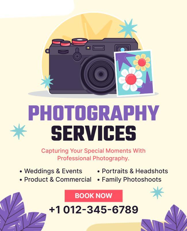 Playful Camera-Themed Photography Services Poster Template
