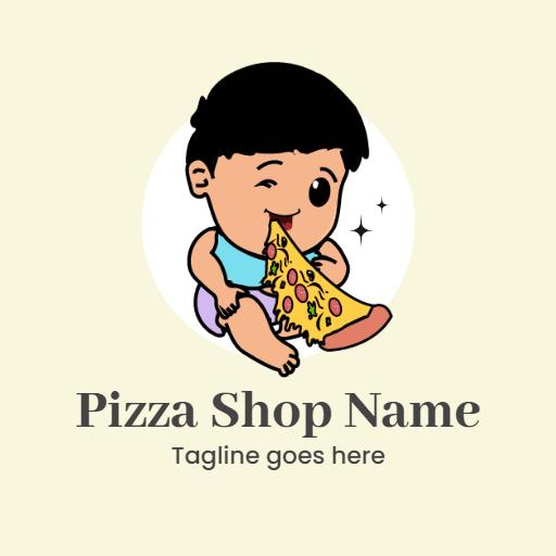 Playful Cartoon Boy Enjoying Delicious Pizza Logo Template