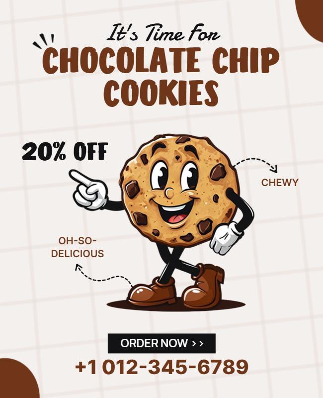 Playful Cartoon Chocolate Chip Cookies Sale Poster Template