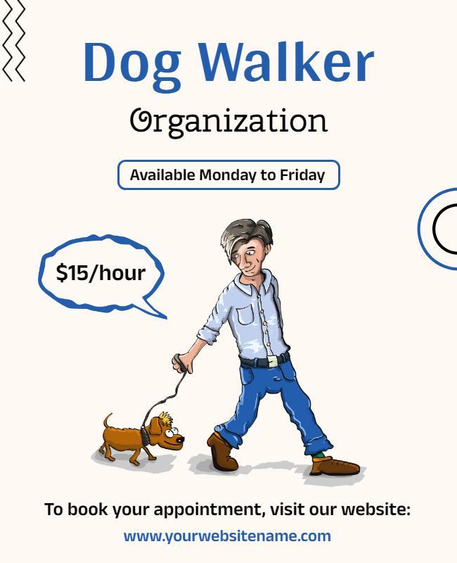 Playful Cartoon Dog Walker Service Advertisement Poster Template