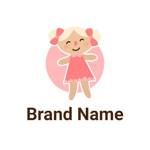 Playful Cartoon Doll Design with Pink Background Logo Template