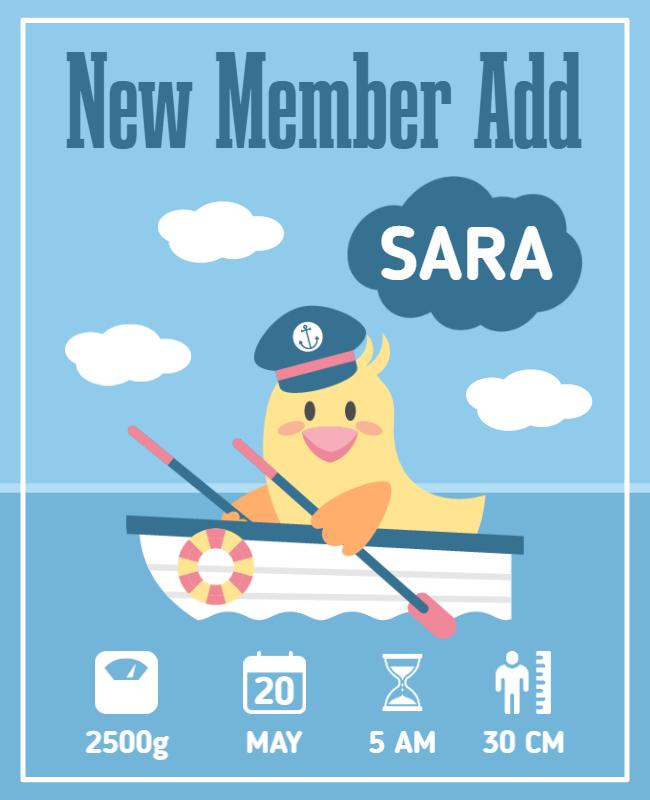 Playful Cartoon Duck Sailing Adventure Announcement Poster Template