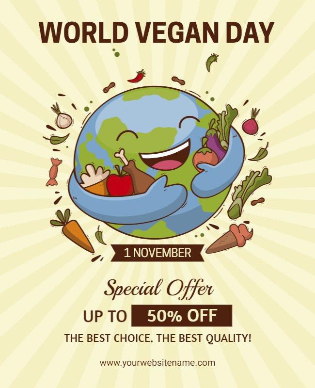 Playful Cartoon Earth with Veggies for World Vegan Day Poster Template