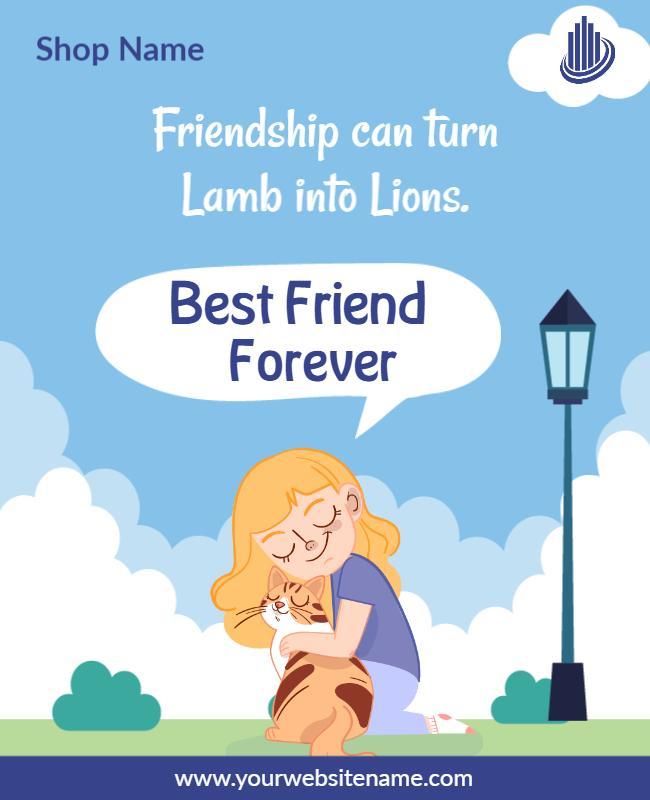 Playful Cartoon Friendship Embrace Poster Template