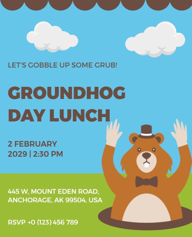 Playful Cartoon Groundhog Day Lunch Invitation Poster Template