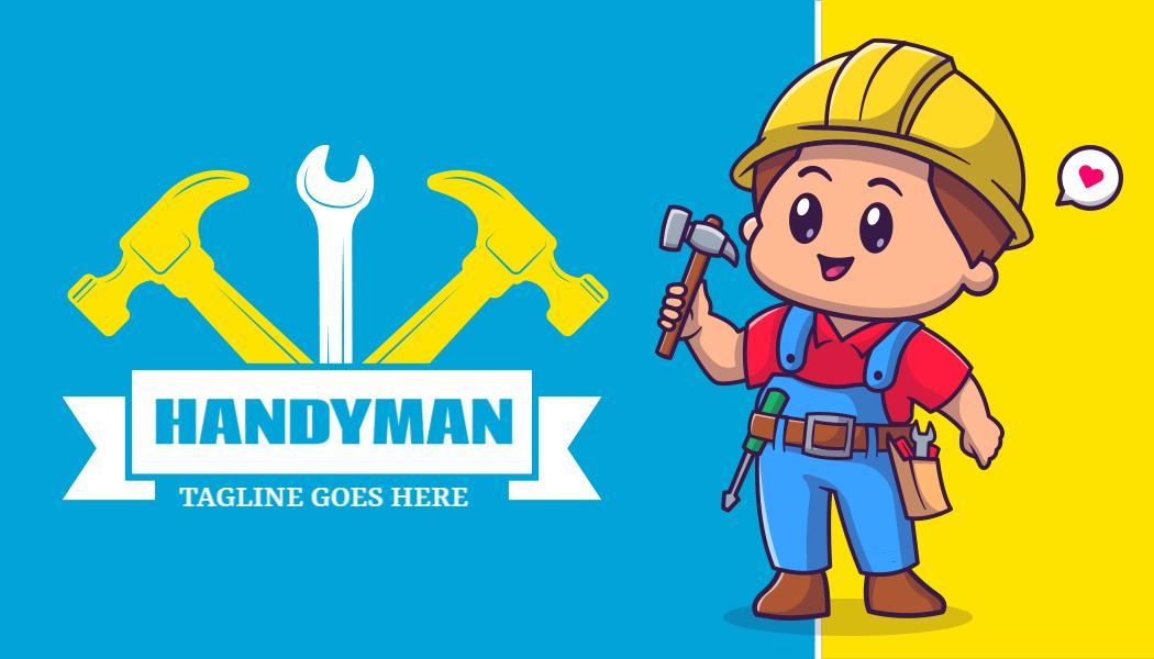 Playful Cartoon Handyman Tools and Character Business Card Template