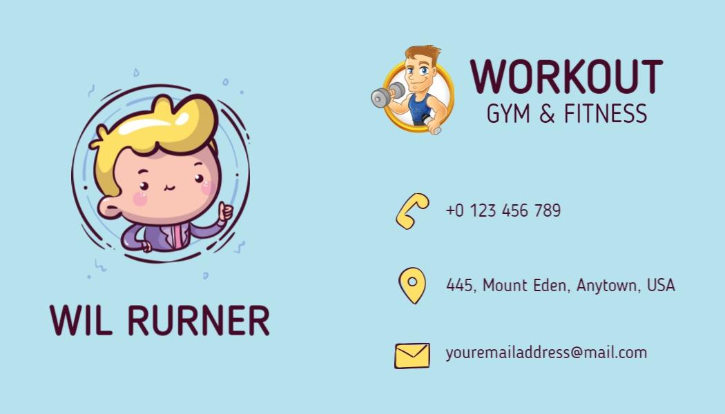 Playful Cartoon Illustration for Gym Fitness Business Card Template