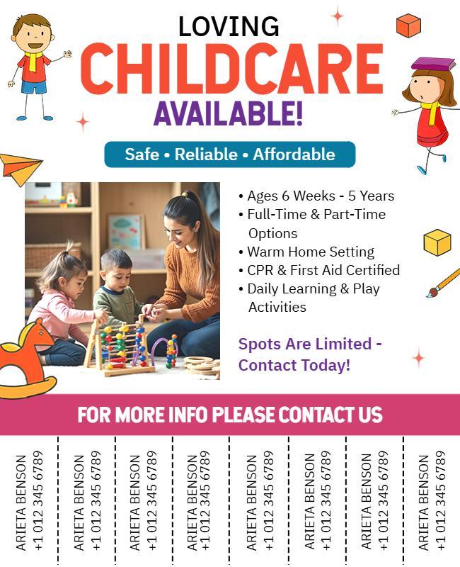 Playful Cartoon Kids Childcare Service Announcement Tear Off Flyer Template
