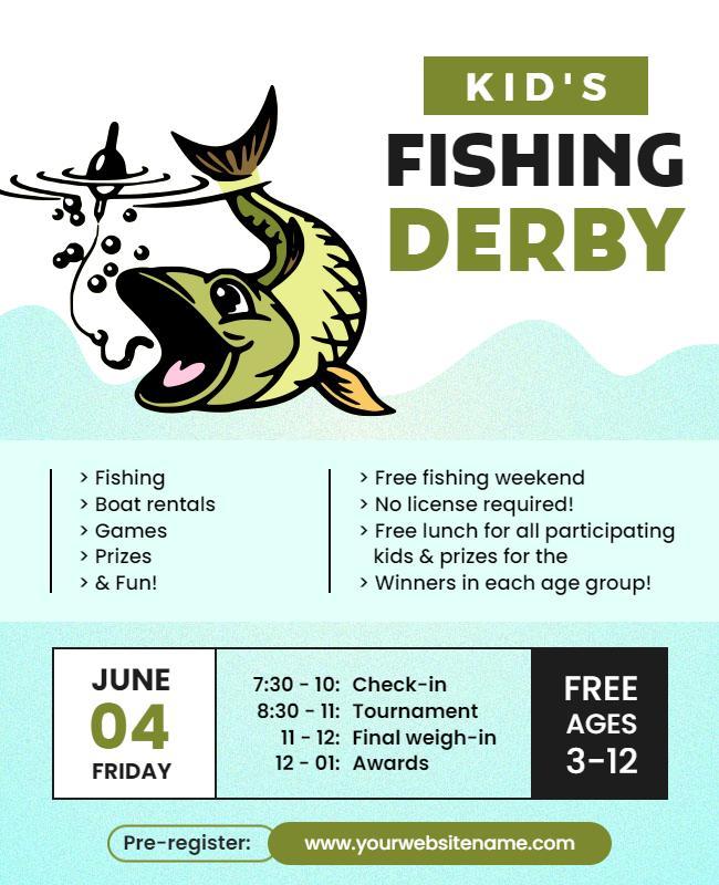 Playful Cartoon Kids Fishing Derby Event Poster Template