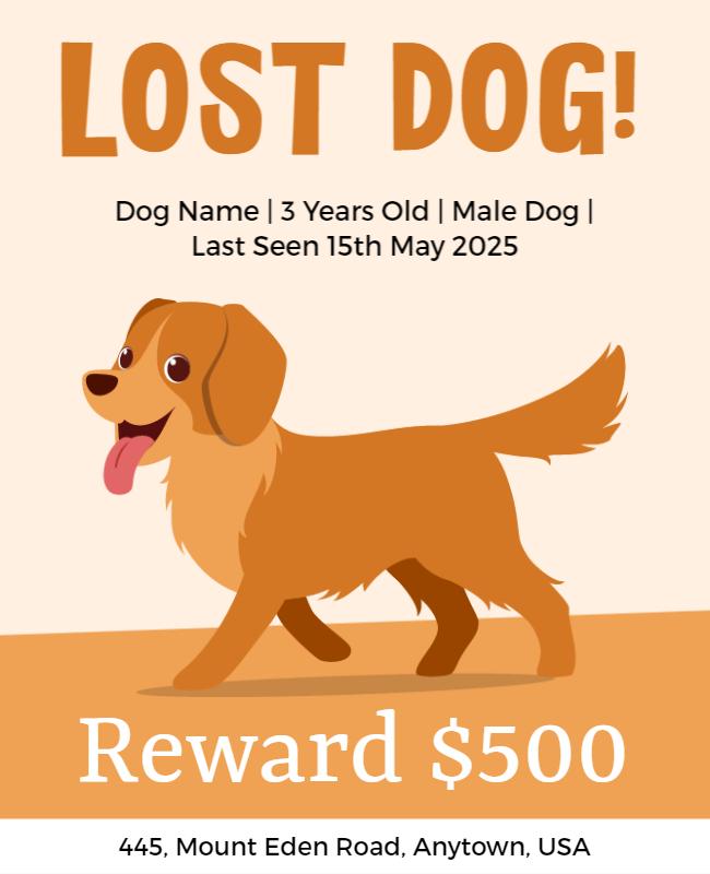 Playful Cartoon Lost Dog Announcement Poster Template