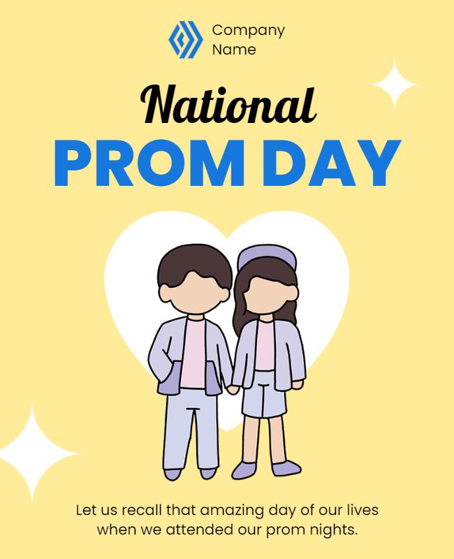 Playful Cartoon National Prom Day Celebration Poster Template