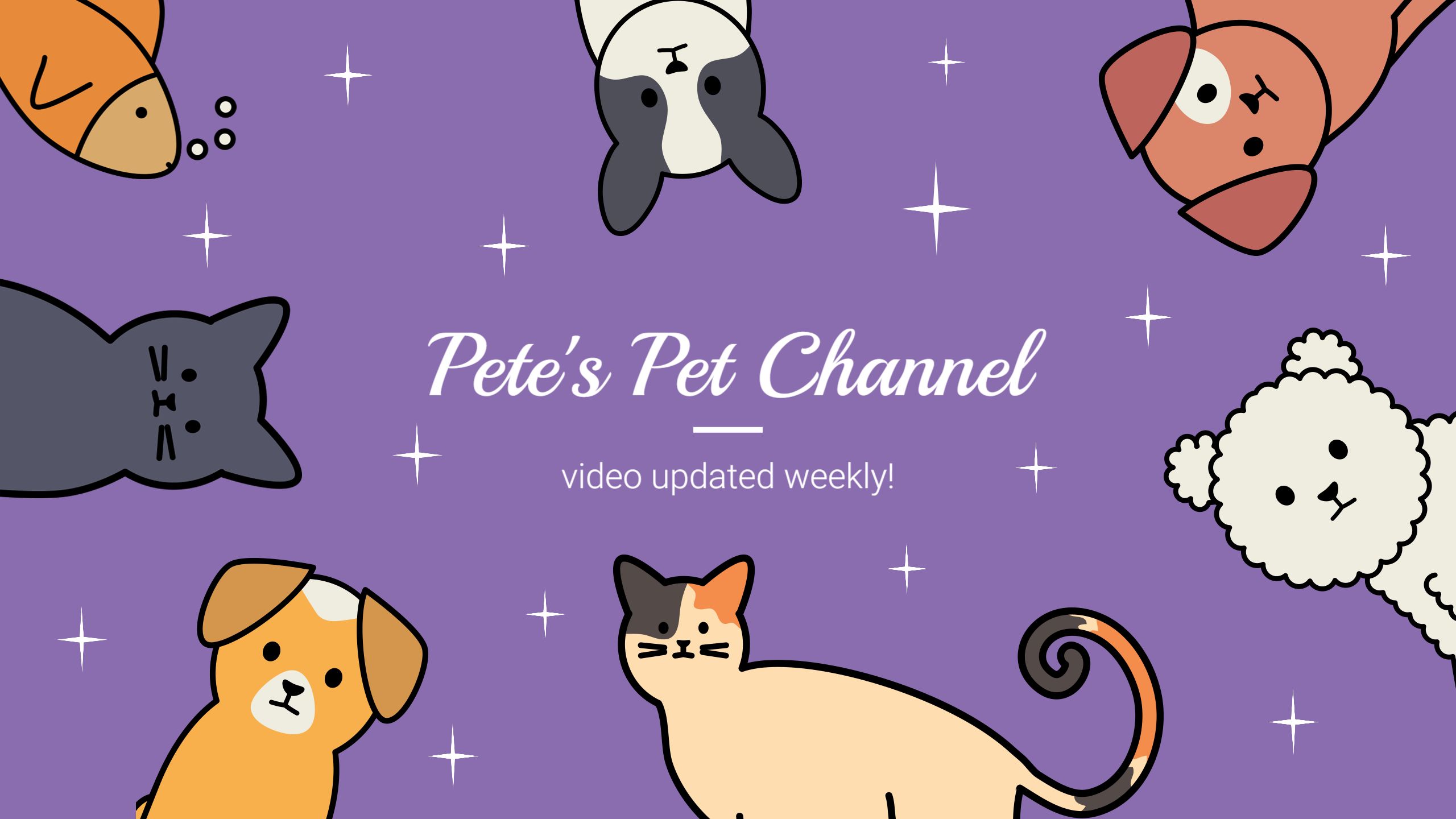 Playful Cartoon Pets on Purple Background YouTube Banner Template