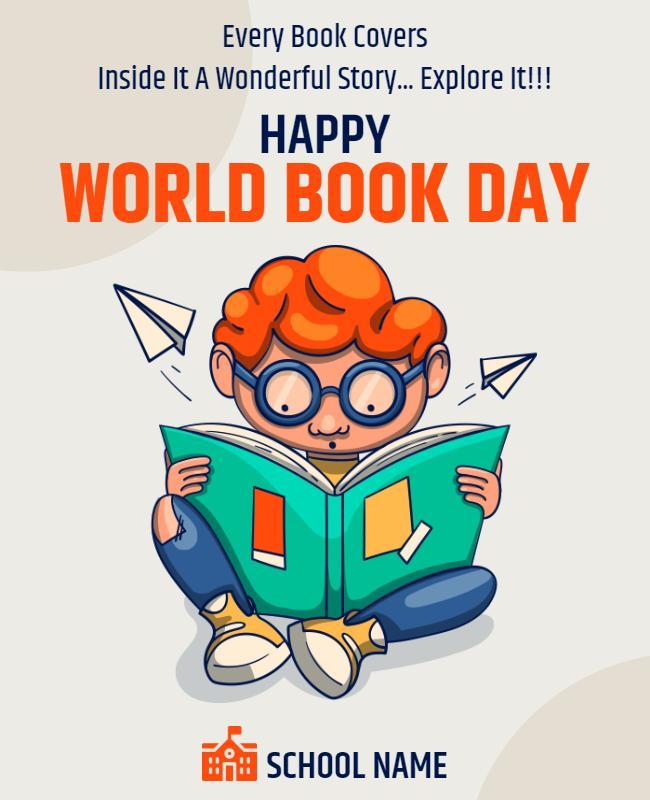 Playful Cartoon Reading Adventure for World Book Day Poster Template