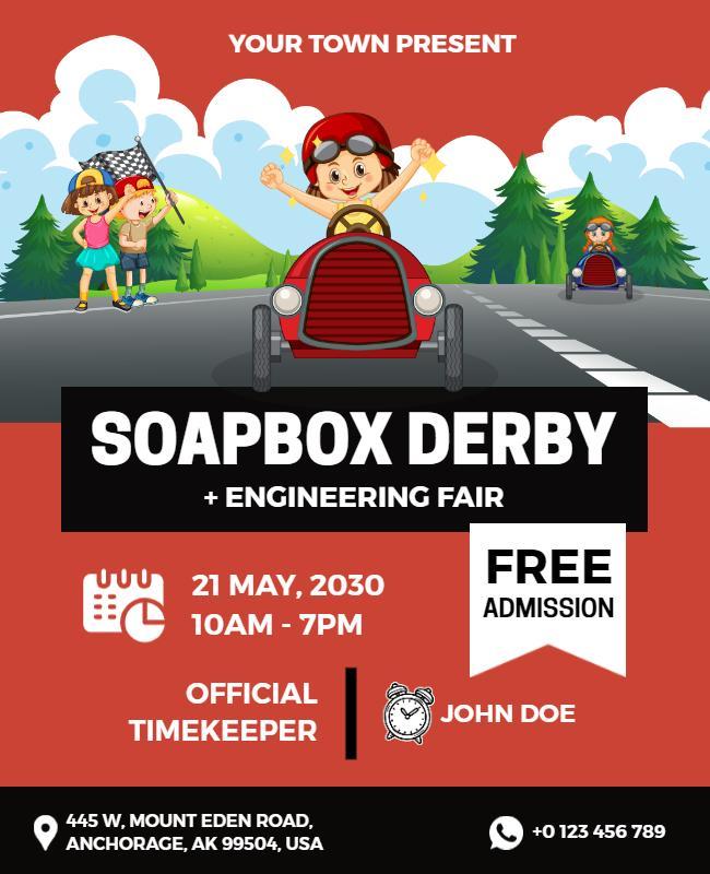 Playful Cartoon Soapbox Derby and Engineering Fair Poster Template